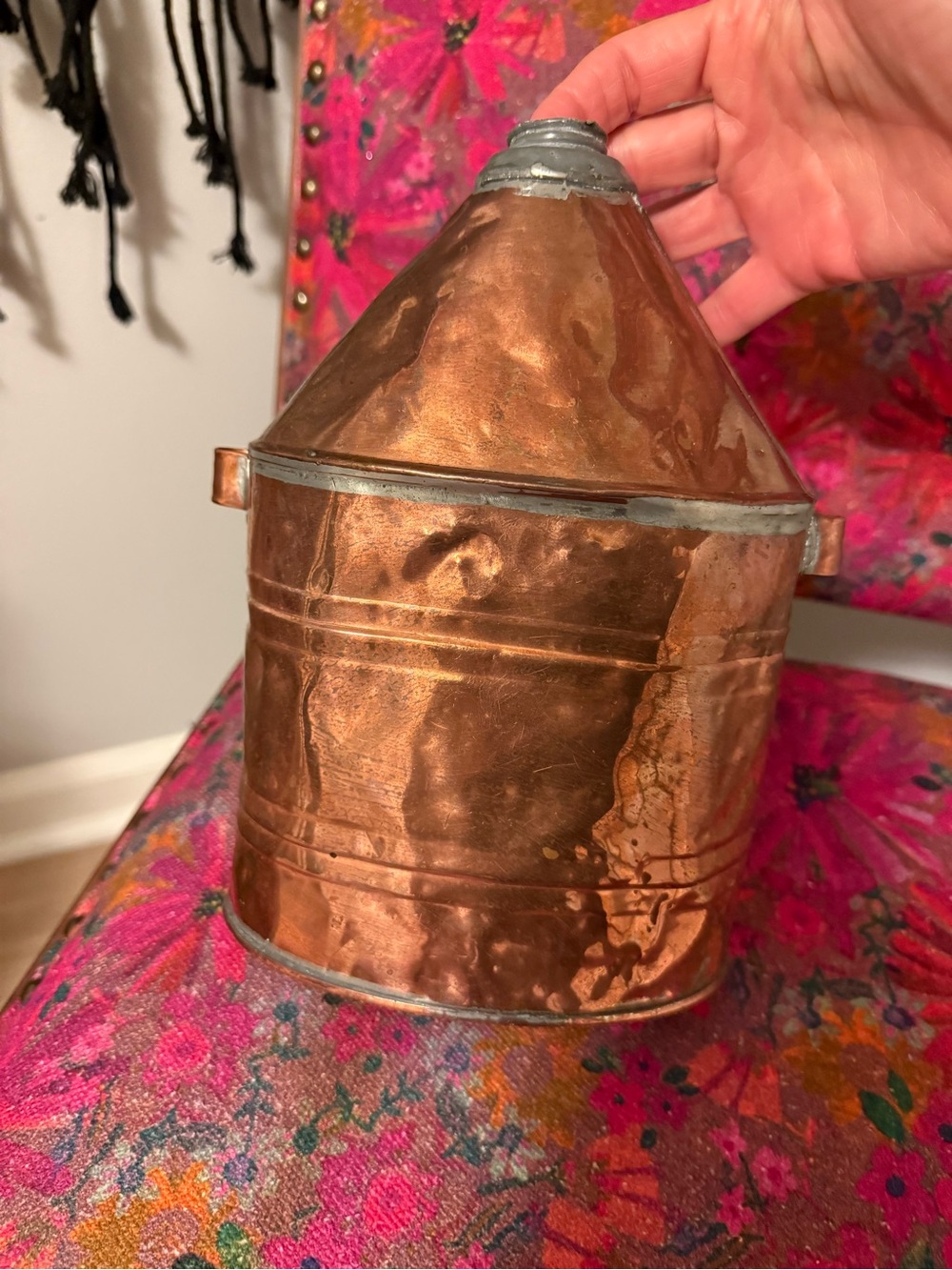 Antique Copper Canister/Canteen with Conical Top from 1800s
